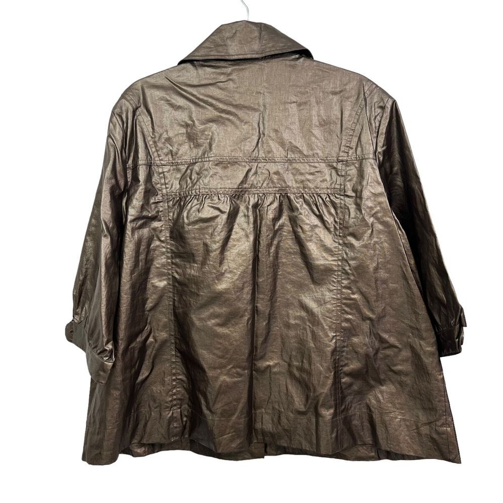 Chico's Womens Swing Linen Jacket Coated Metallic Bronze Button 3/4 Sleeve Sz 3* - Picture 4 of 5